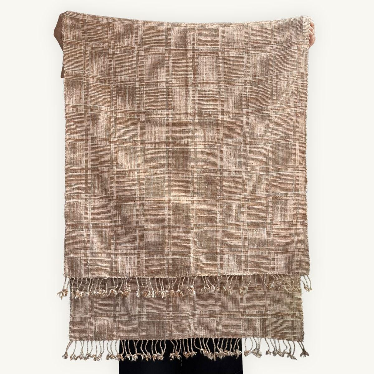 Handspun Cotton Scarf · Brown Ivory · 80 × 200 cm