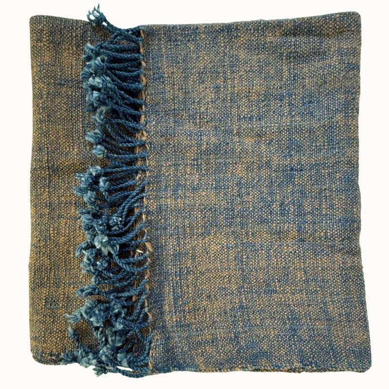 Handspun Cotton Scarf · Ochre Indigo · 80 × 200 cm