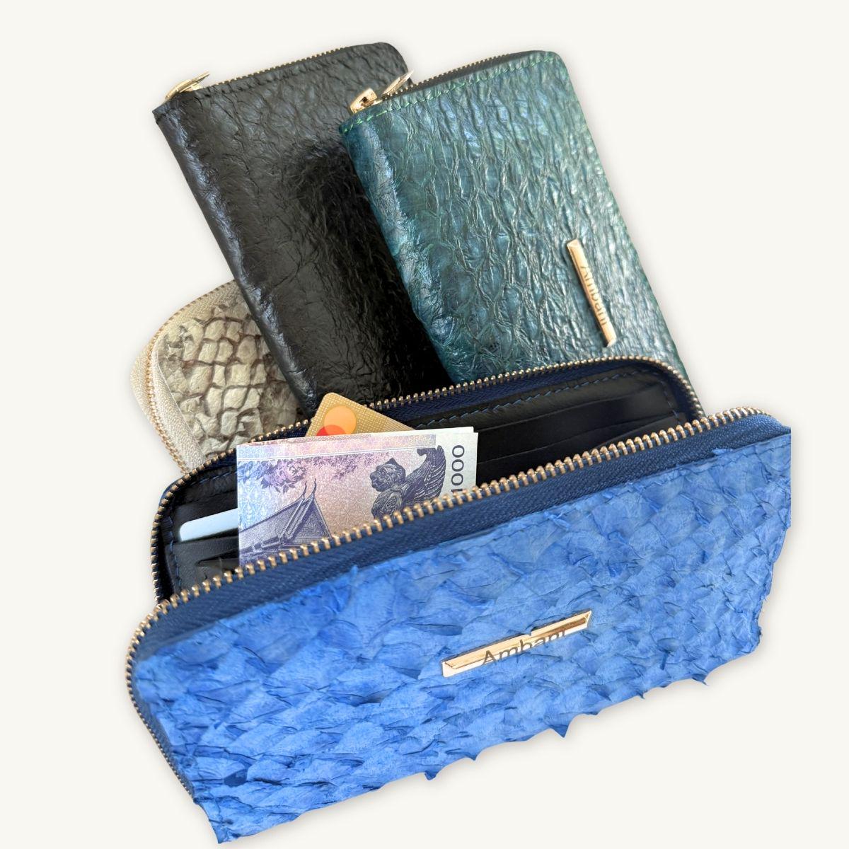 Fish Leather Wallet · Blue · Open Finish