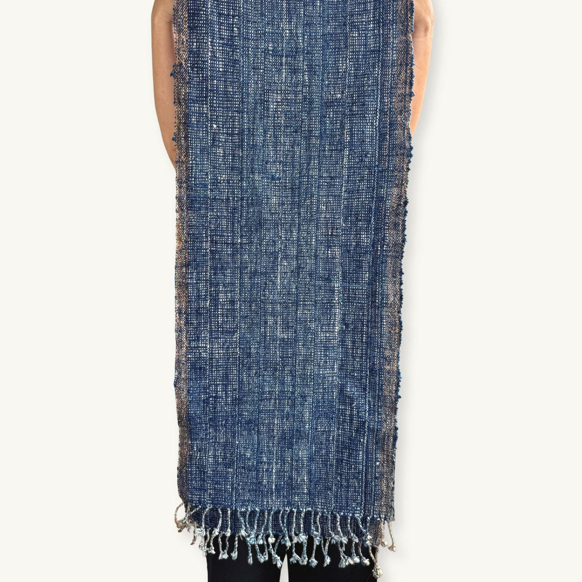 Handspun Cotton Scarf · Raw Indigo · 40 × 200 cm