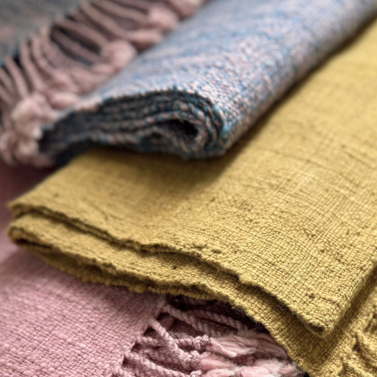 Handspun Cotton Scarf · Blush Pink & Indigo · 40 × 200 cm