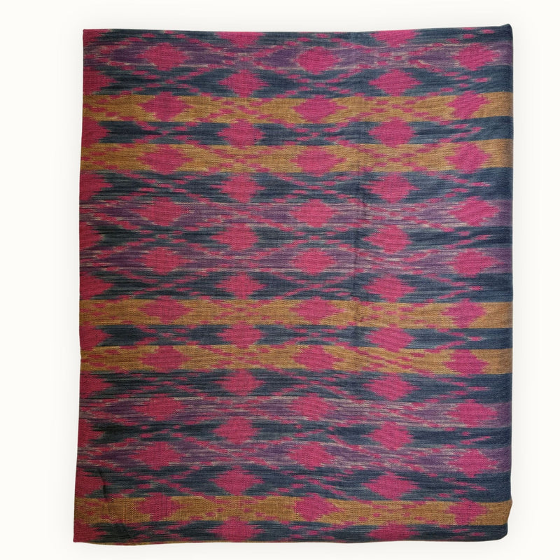 Ikat Cotton Scarf · Pink, Gold & Plum · 200 × 150 cm