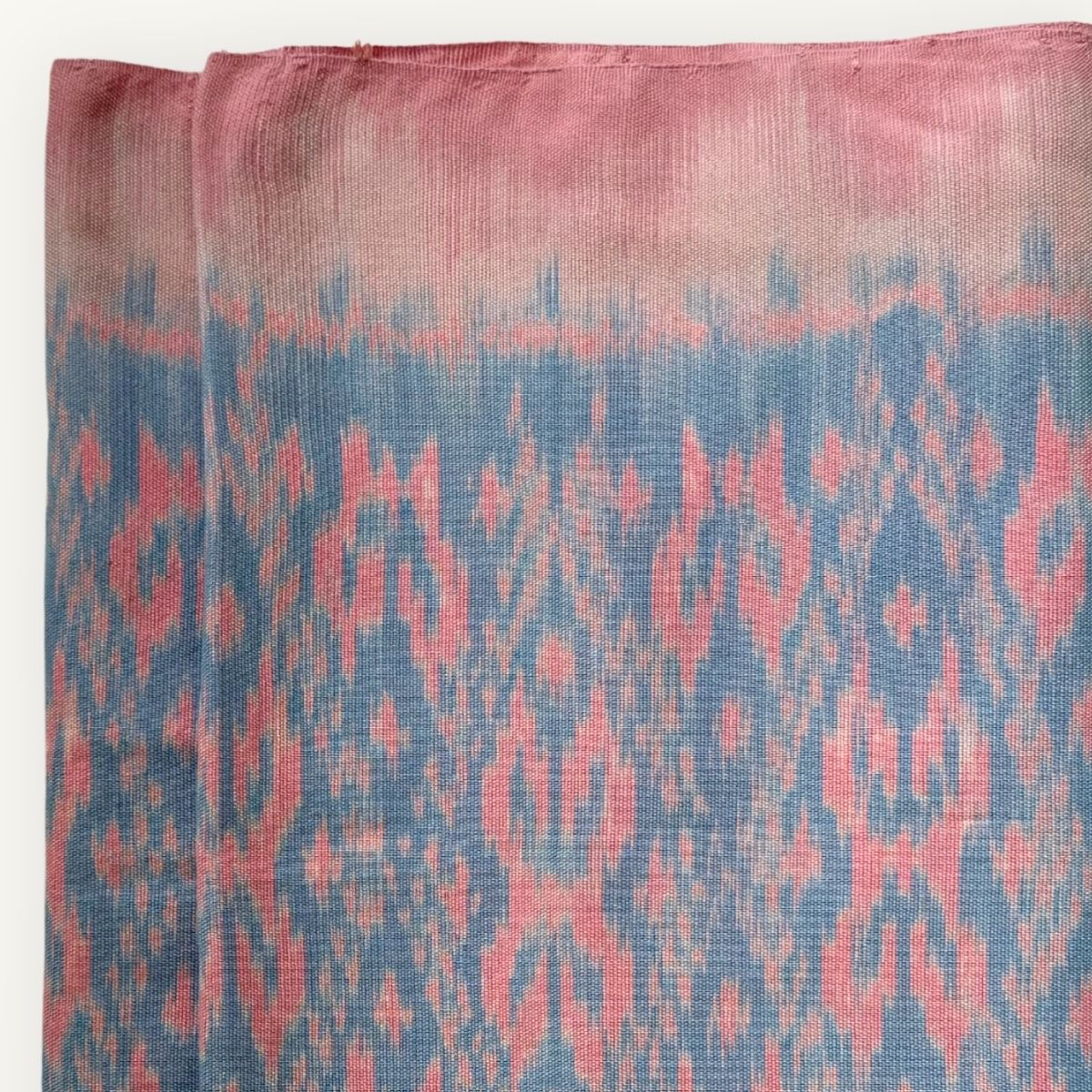 Ikat Cotton Scarf · Soft Pink & Sky Blue · 150 × 200 cm