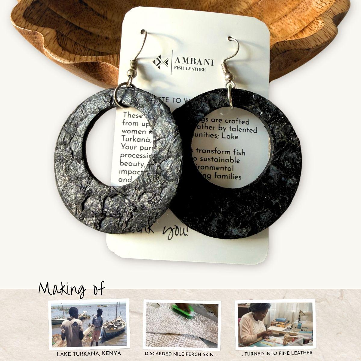 Fish Leather Earrings · Black