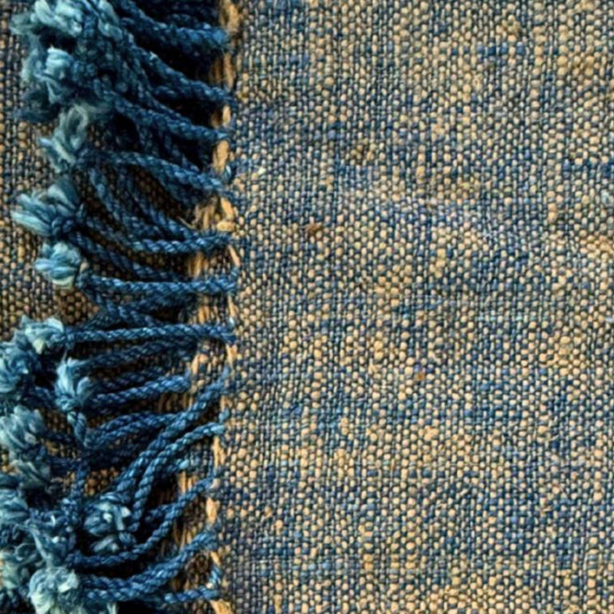 HANDSPUN COTTON SCARF · Ocker Indigo · 80 × 200 cm