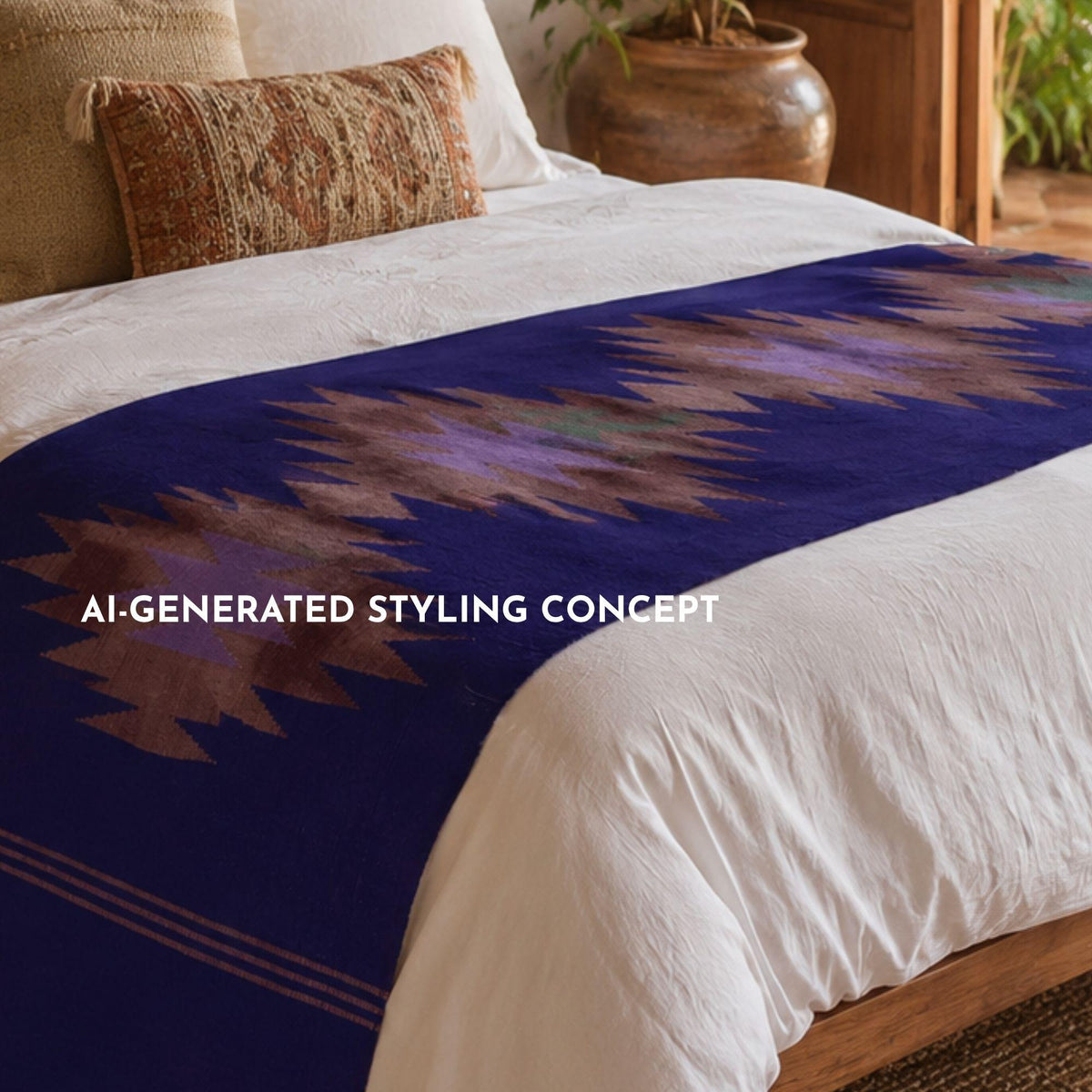 Naga Mulberry Table Runner · Blue · 40 × 190 cm