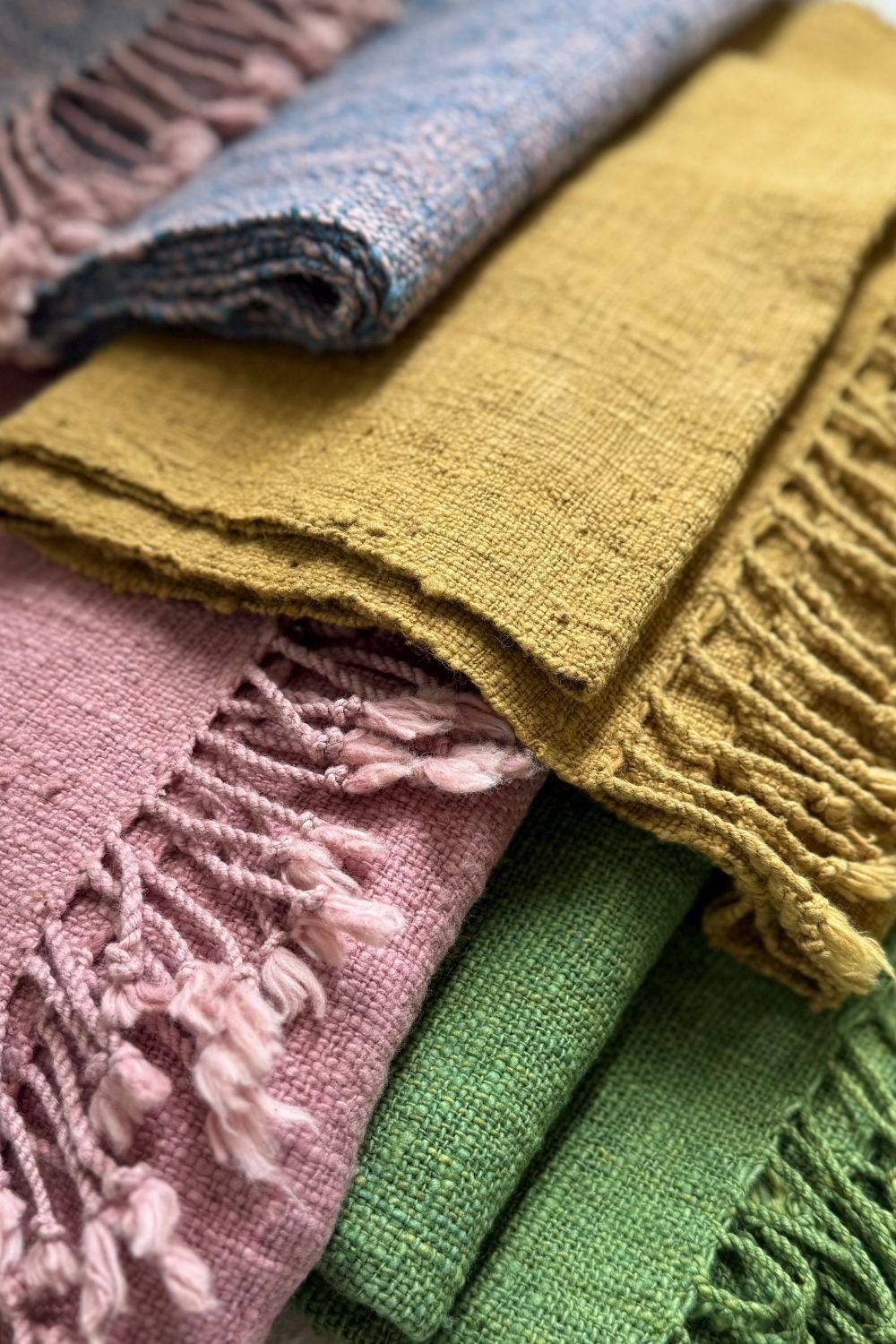 Handspun Cotton Scarf · Green · 80 × 200 cm
