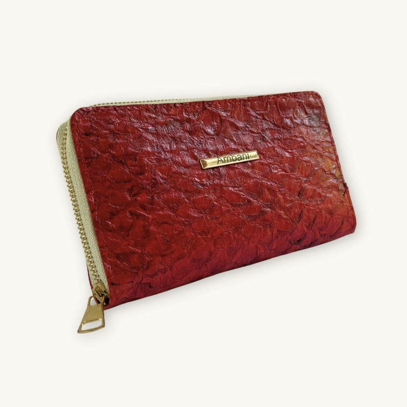 Fish Leather Wallet · Red · Beige Trim