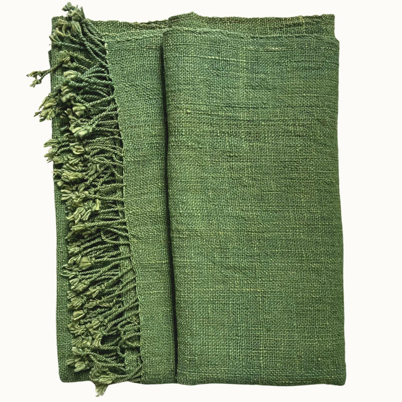 Handspun Cotton Scarf · Green · 80 × 200 cm