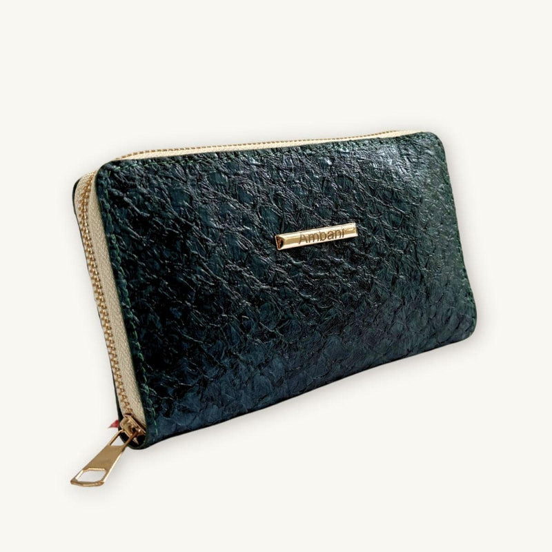 Fish Leather Wallet · Dark Turquoise · Beige Trim