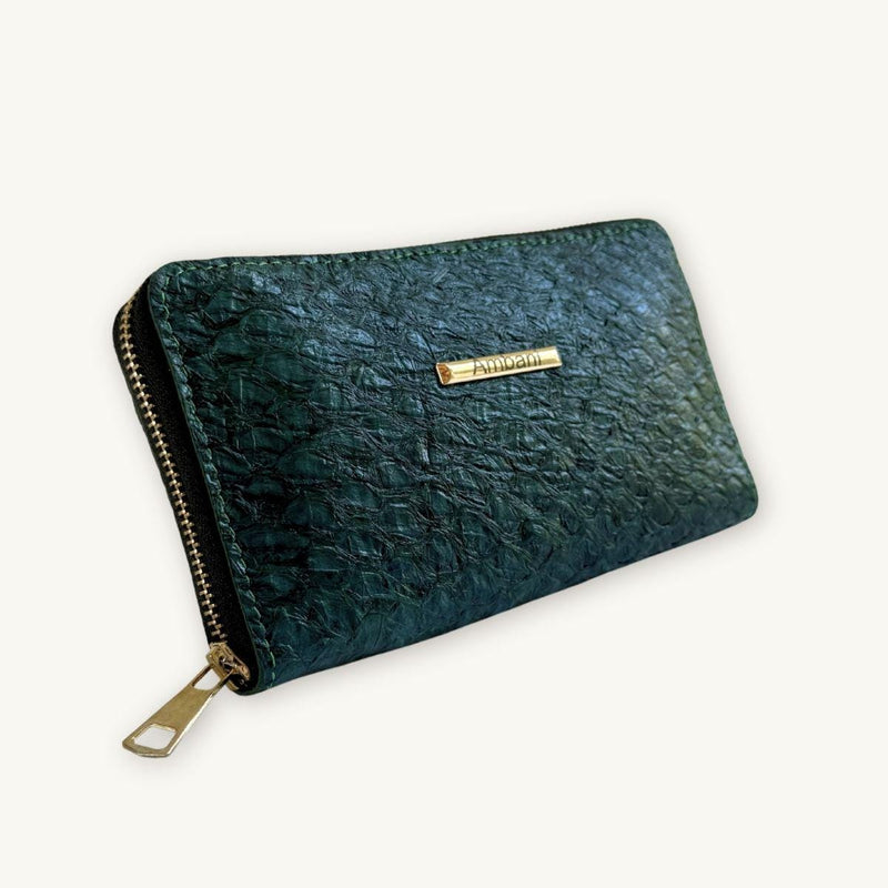 Fish Leather Wallet · Dark Turquoise · Black Trim