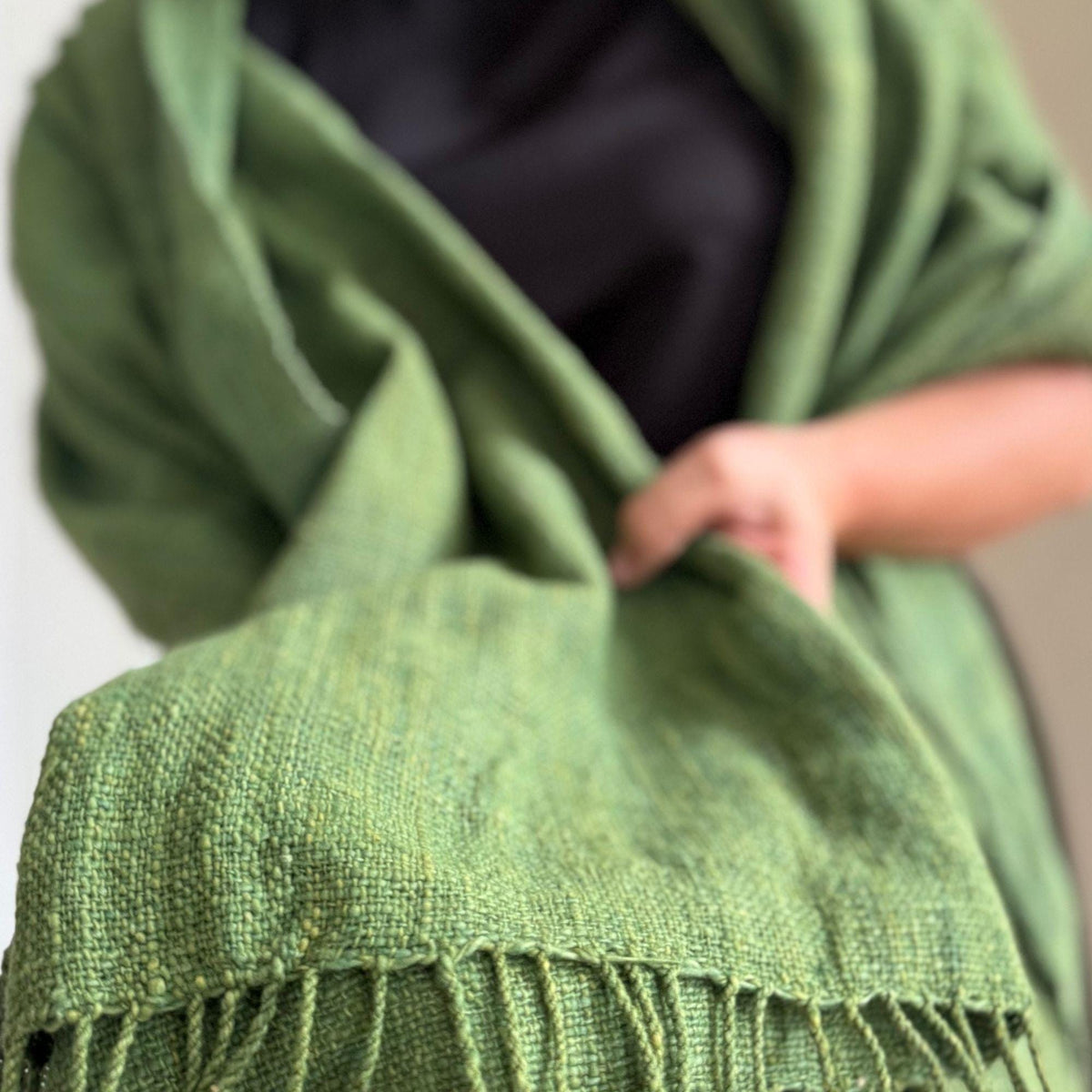 Handspun Cotton Scarf · Green · 80 × 200 cm
