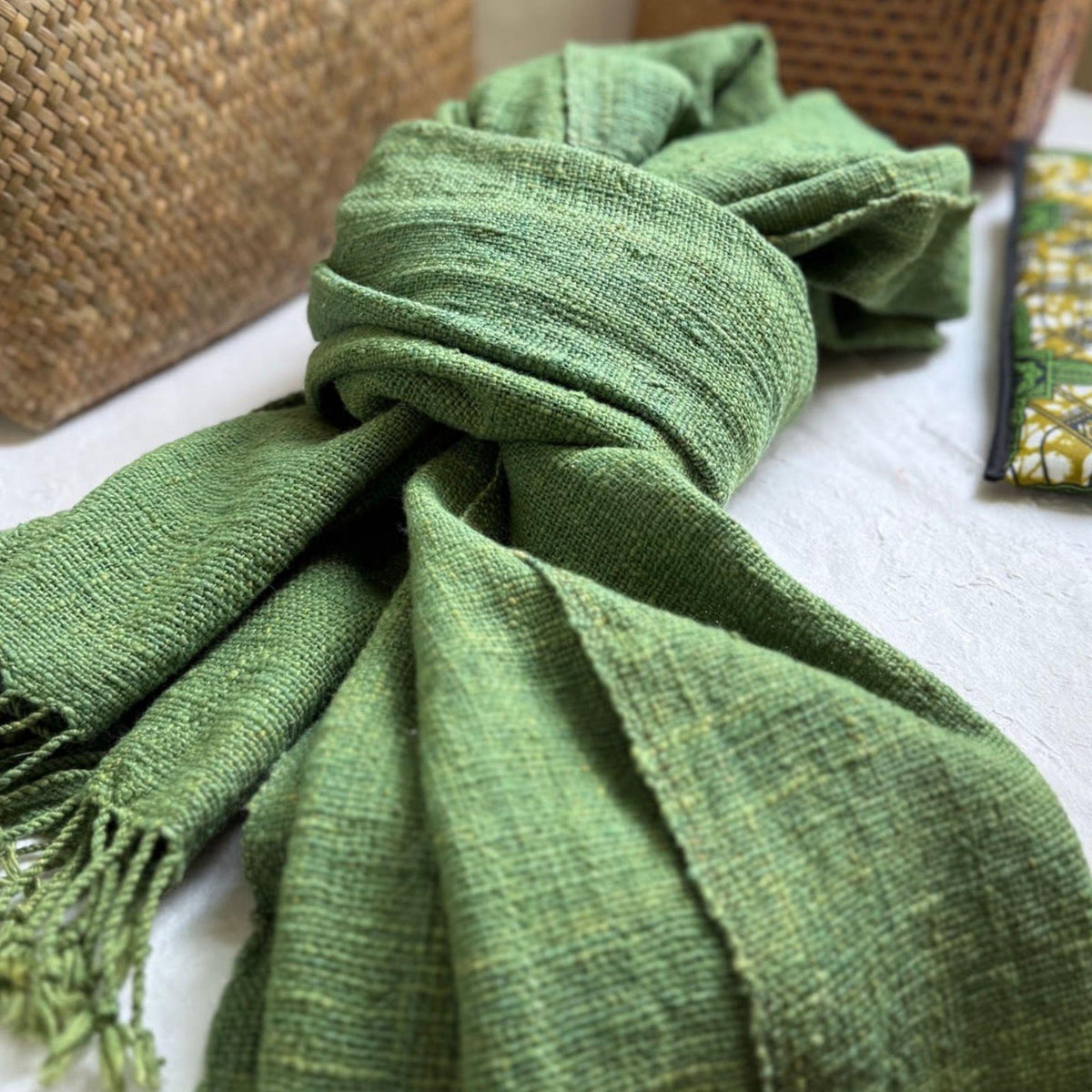 Handspun Cotton Scarf · Green · 80 × 200 cm