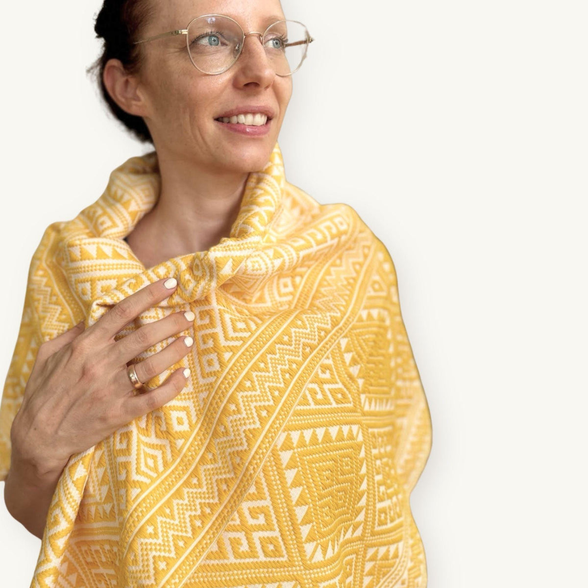 Khit Cotton Scarf · Yellow & White · No. II · 80 × 200 cm