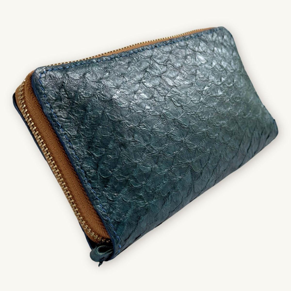 Fish Leather Wallet · Dark Turquoise · Copper Trim