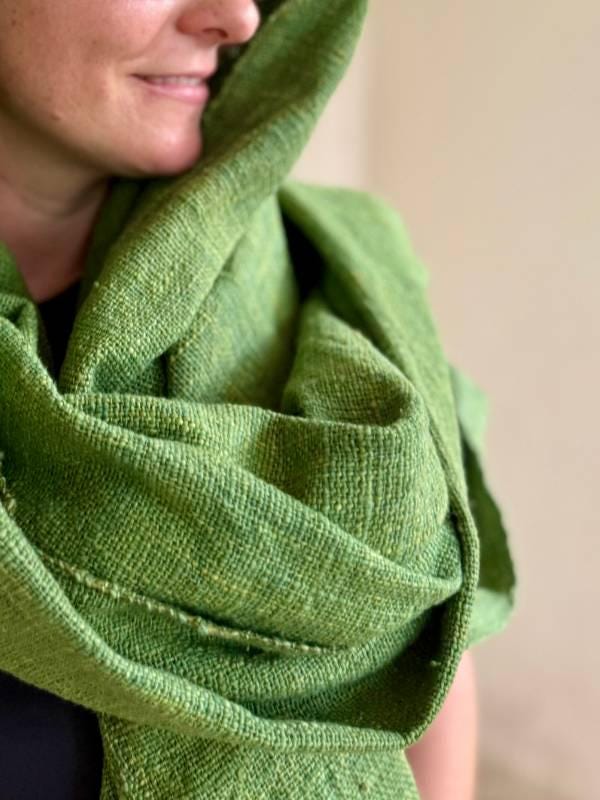 Handspun Cotton Scarf · Green · 80 × 200 cm