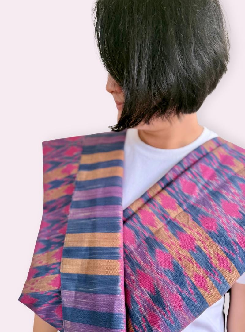 Ikat Cotton Scarf · Pink, Gold & Plum · 200 × 150 cm