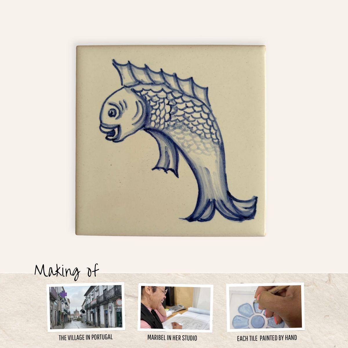 Azulejo Coaster · Peixe, Cobalt Blue