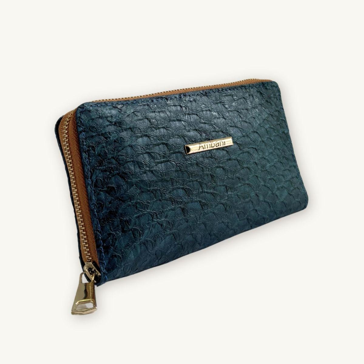 Fish Leather Wallet · Dark Turquoise · Copper Trim