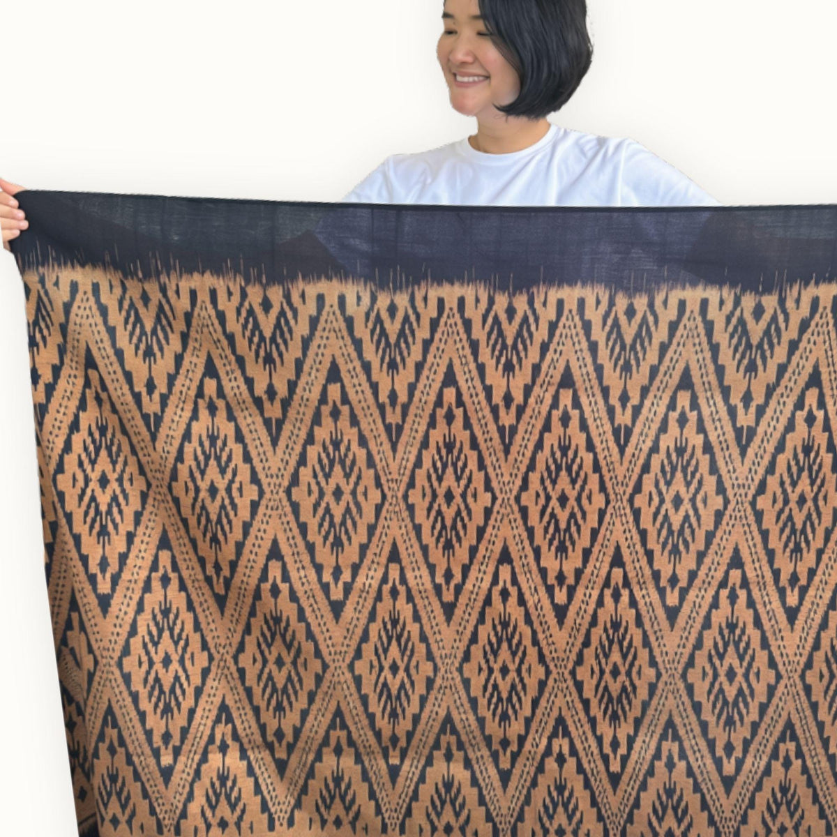 Ikat Cotton Scarf · Brown & Black · 200 × 150 cm