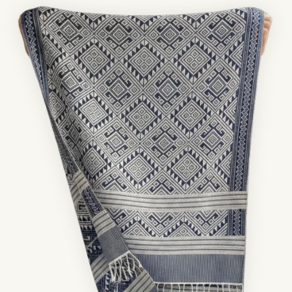 Khit Cotton Scarf · Blue & White · No. II · 80 × 200 cm