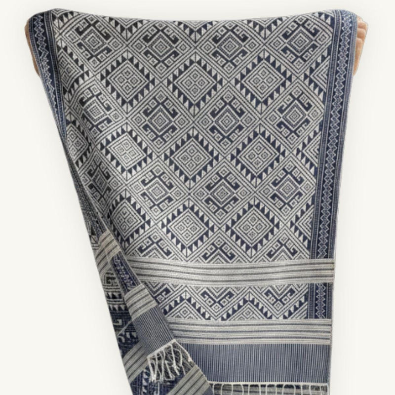 Khit Cotton Scarf · Blue & White · No. II · 80 × 200 cm
