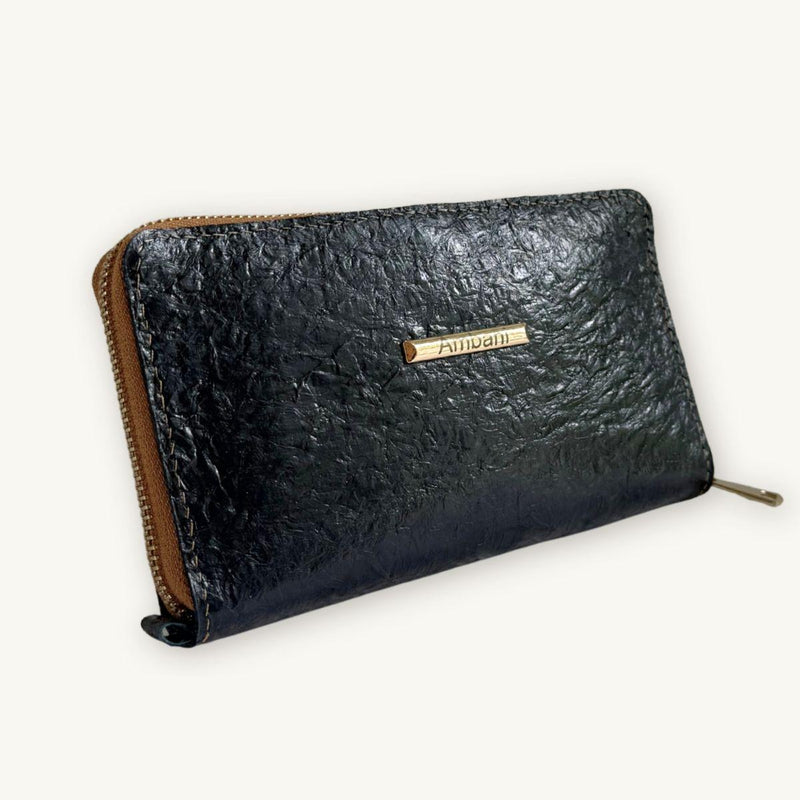 Fish Leather Wallet · Dark Blue · Copper Trim