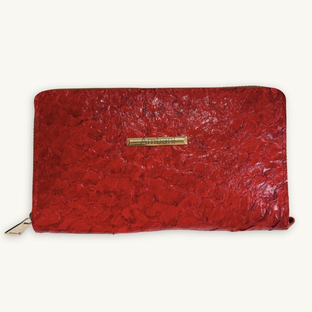 Fish Leather Wallet · Red · Copper Trim