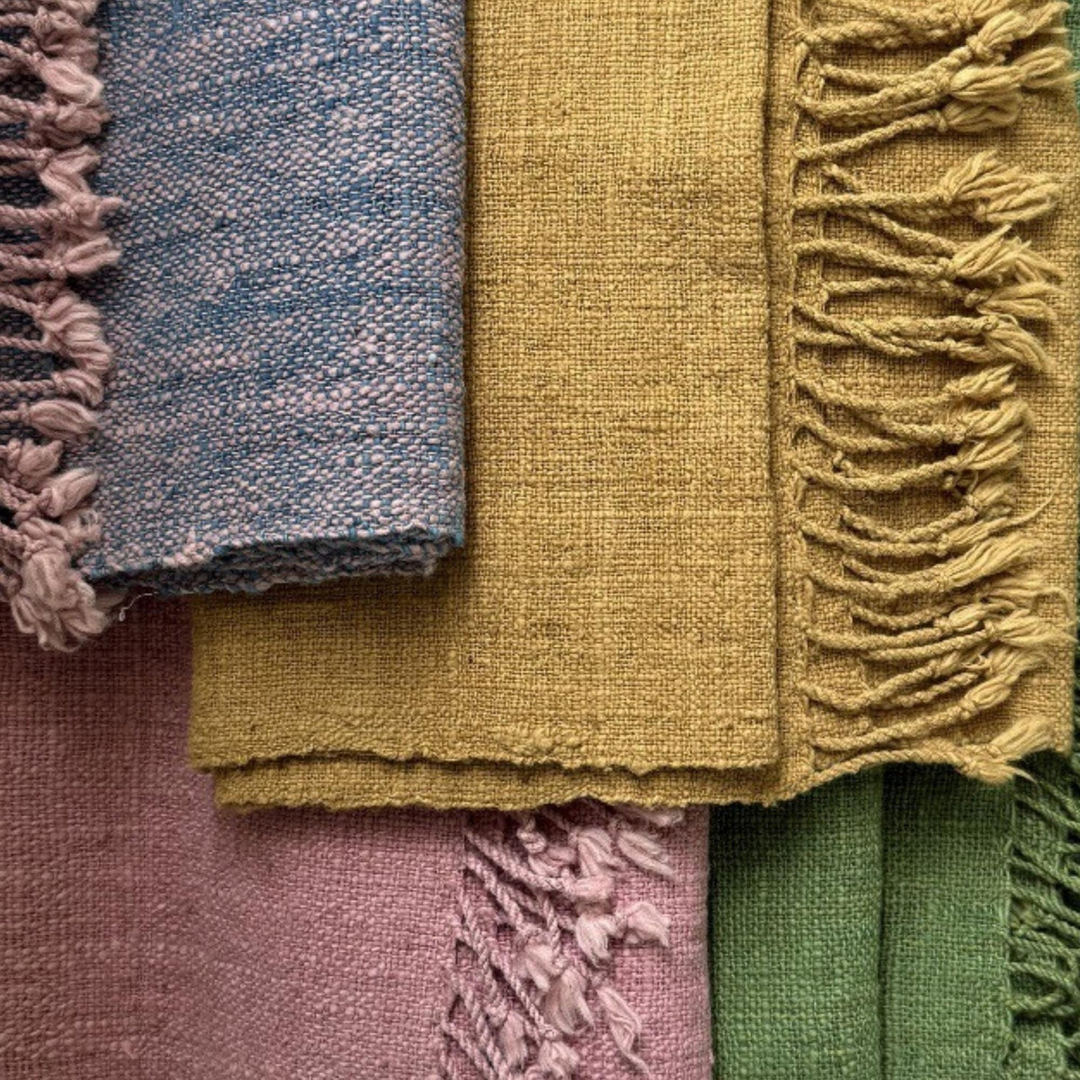 Handspun Cotton Scarf · Blush Pink & Indigo · 40 × 200 cm