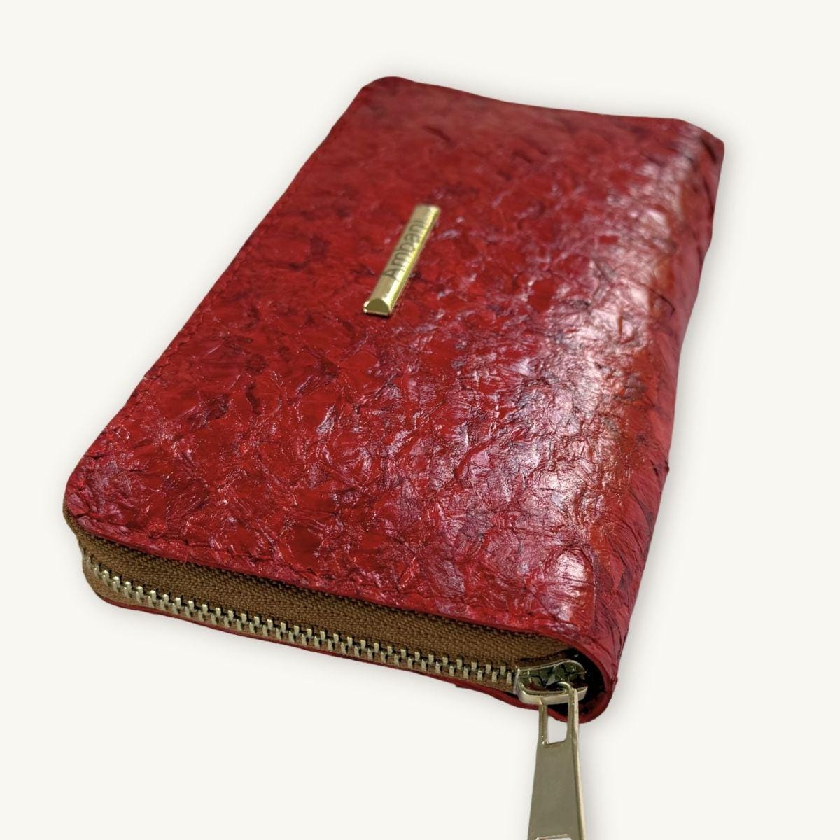 Fish Leather Wallet · Red · Copper Trim