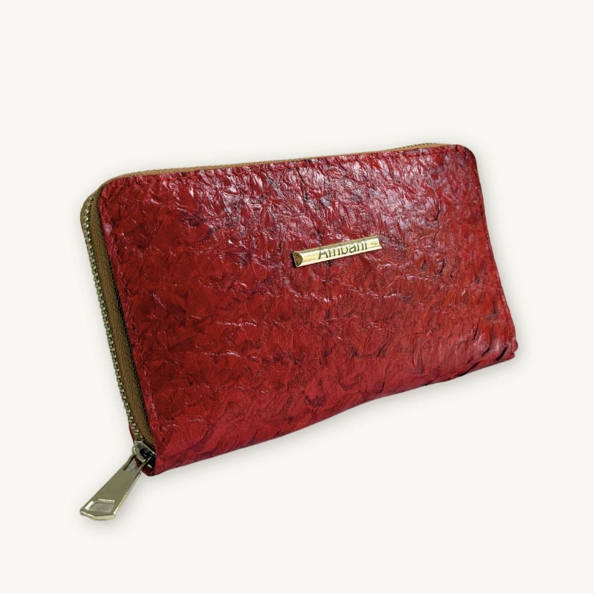 Fish Leather Wallet · Red · Copper Trim