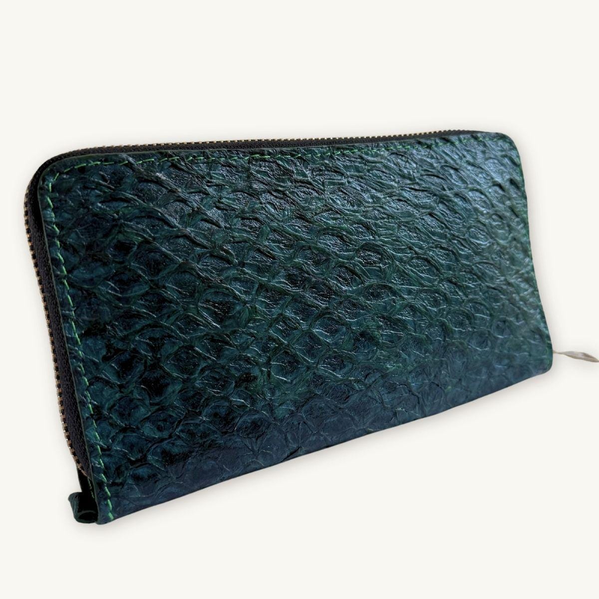 Fish Leather Wallet · Dark Turquoise · Black Trim
