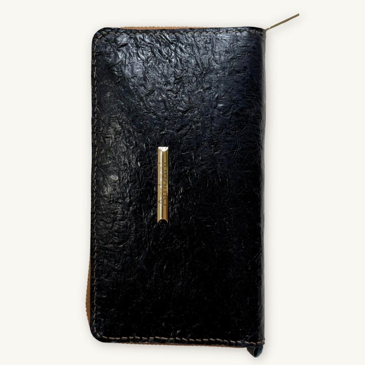 Fish Leather Wallet · Dark Blue · Copper Trim