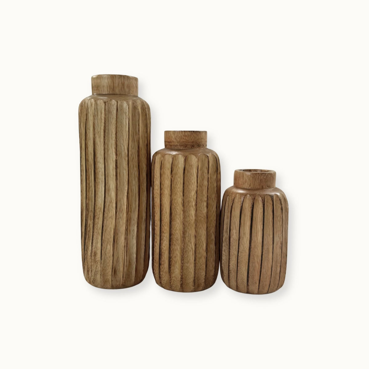 Hand-carved Mango Wood Vase Set · Natural