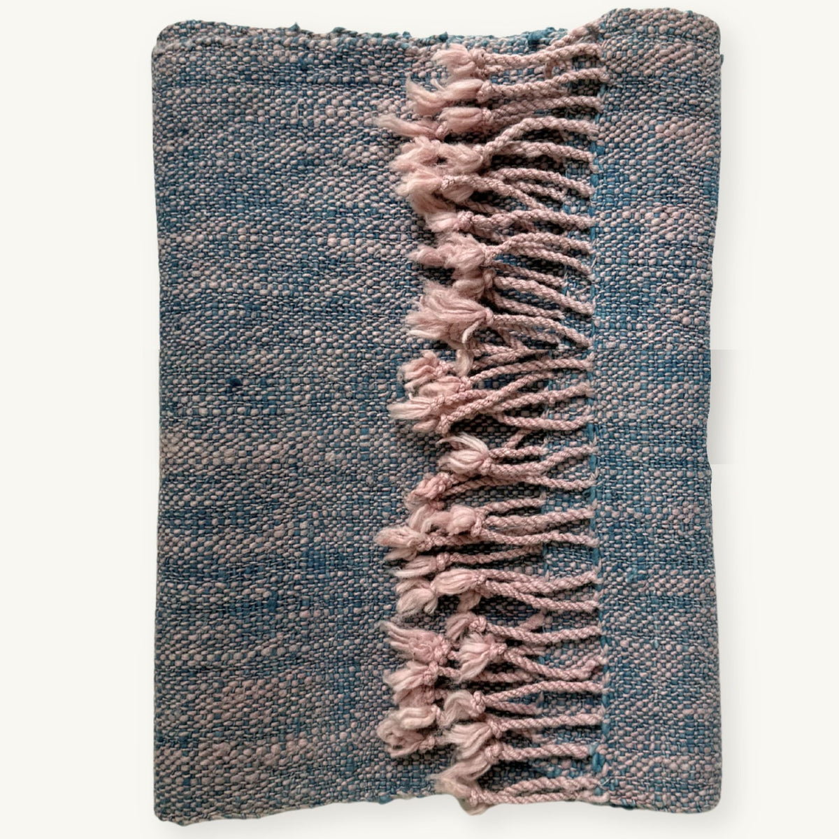 Handspun Cotton Scarf · Blush Pink & Indigo · 40 × 200 cm