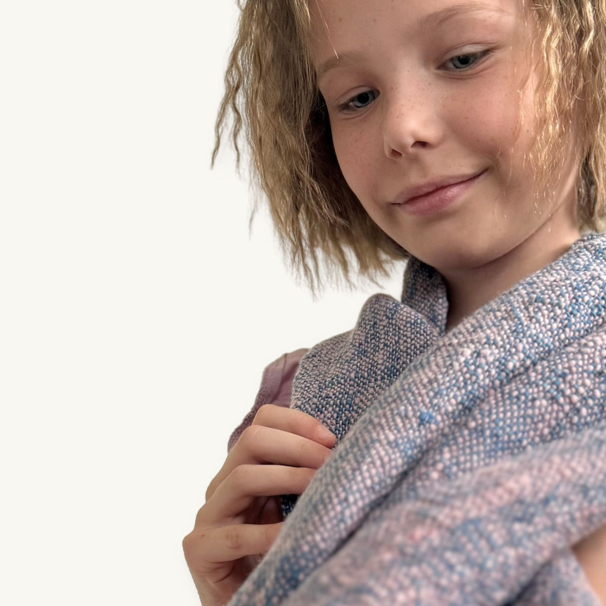 Handspun Cotton Scarf · Blush Pink & Indigo · 40 × 200 cm