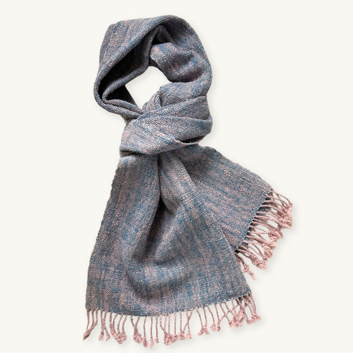 Handspun Cotton Scarf · Blush Pink & Indigo · 40 × 200 cm