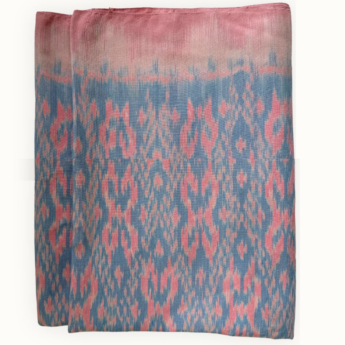 Ikat Cotton Scarf · Soft Pink & Sky Blue · 150 × 200 cm