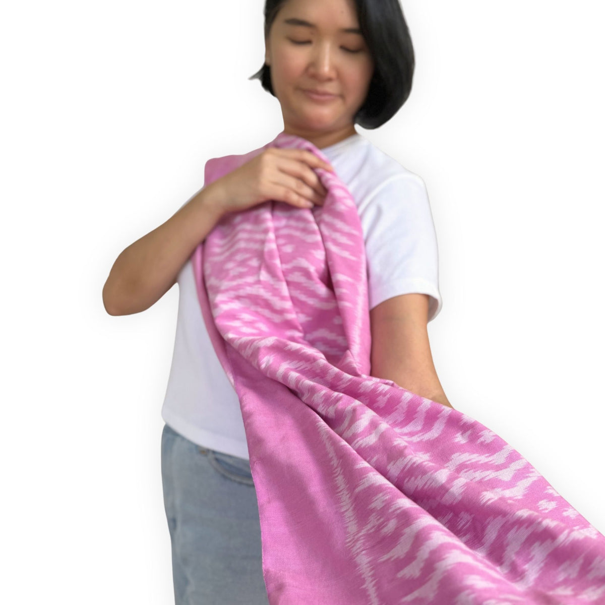 Ikat Cotton Scarf · Pink · 150 × 200 cm