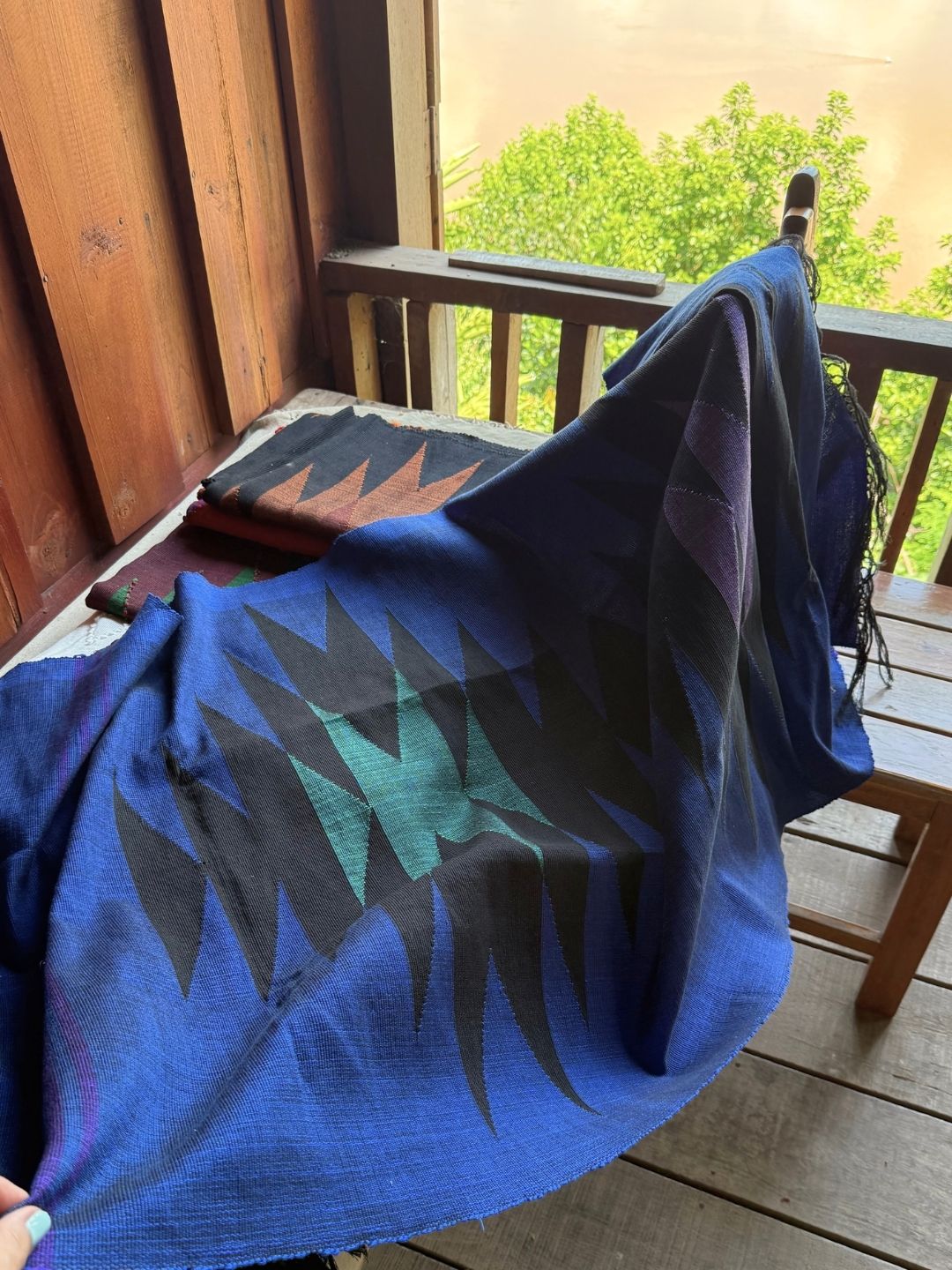 Naga Mulberry Table Runner · XL · Cobalt, Black, Jade & Lilac · 80 × 190 cm