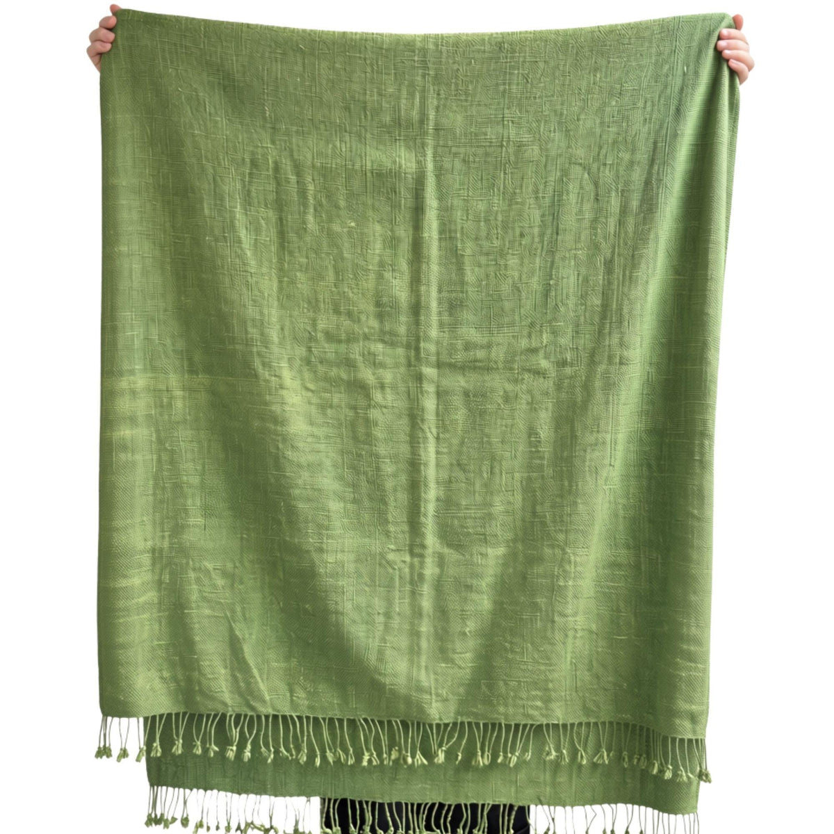 Handspun Cotton Scarf · Green · 80 × 200 cm