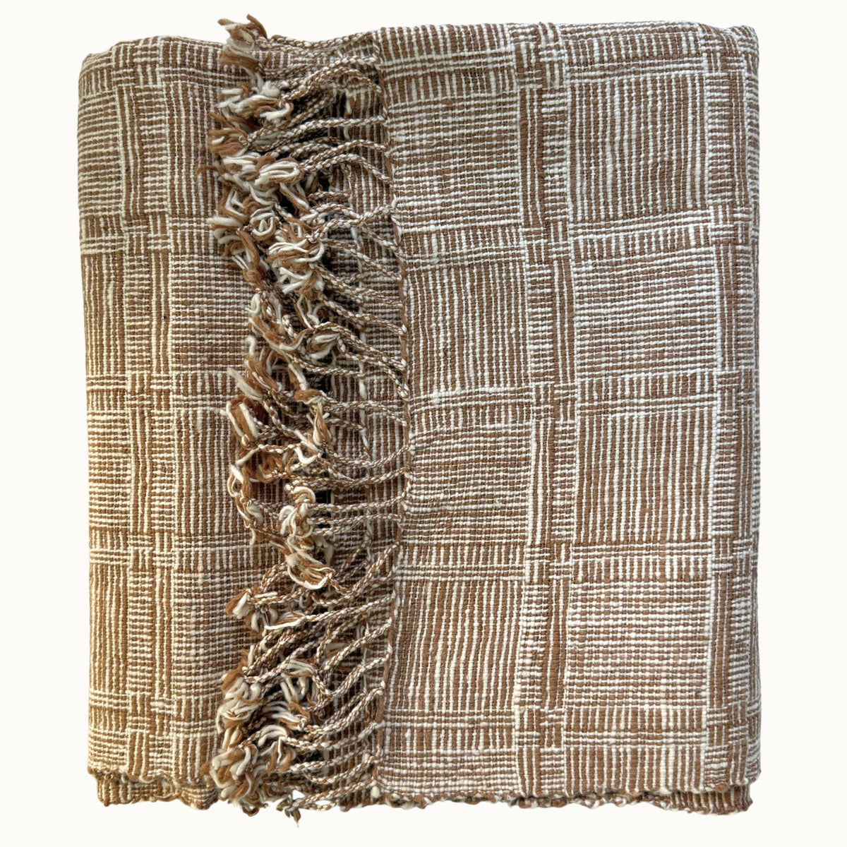 Handspun Cotton Scarf · Brown Ivory · 80 × 200 cm