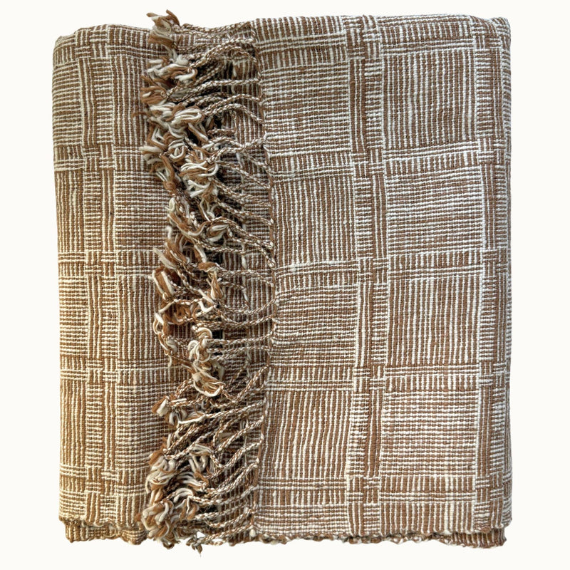 Handspun Cotton Scarf · Brown Ivory · 80 × 200 cm