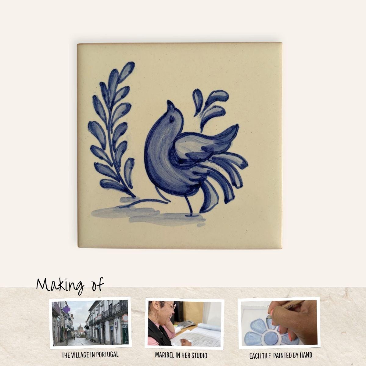 Azulejo Coaster · Pássaro, Cobalt Blue