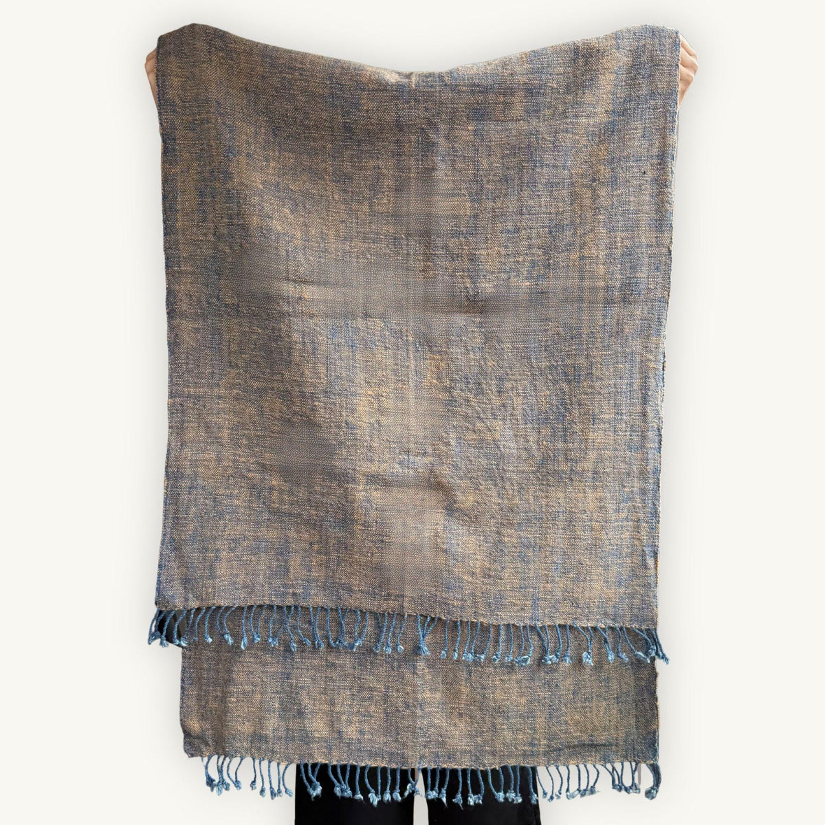 HANDSPUN COTTON SCARF · Ocker Indigo · 80 × 200 cm