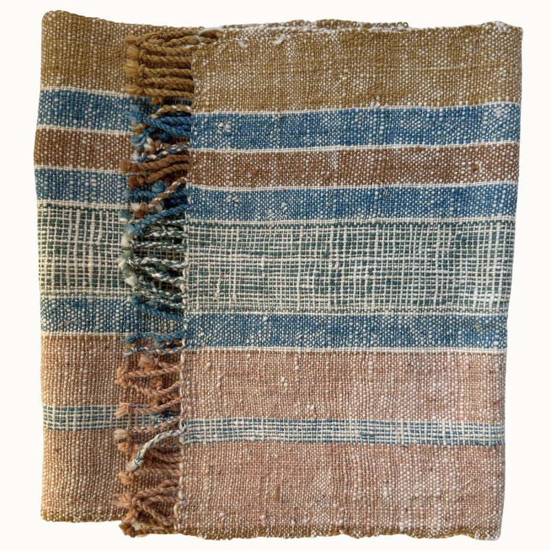 Handspun Cotton Scarf · Indigo Caramel · 40 × 200 cm