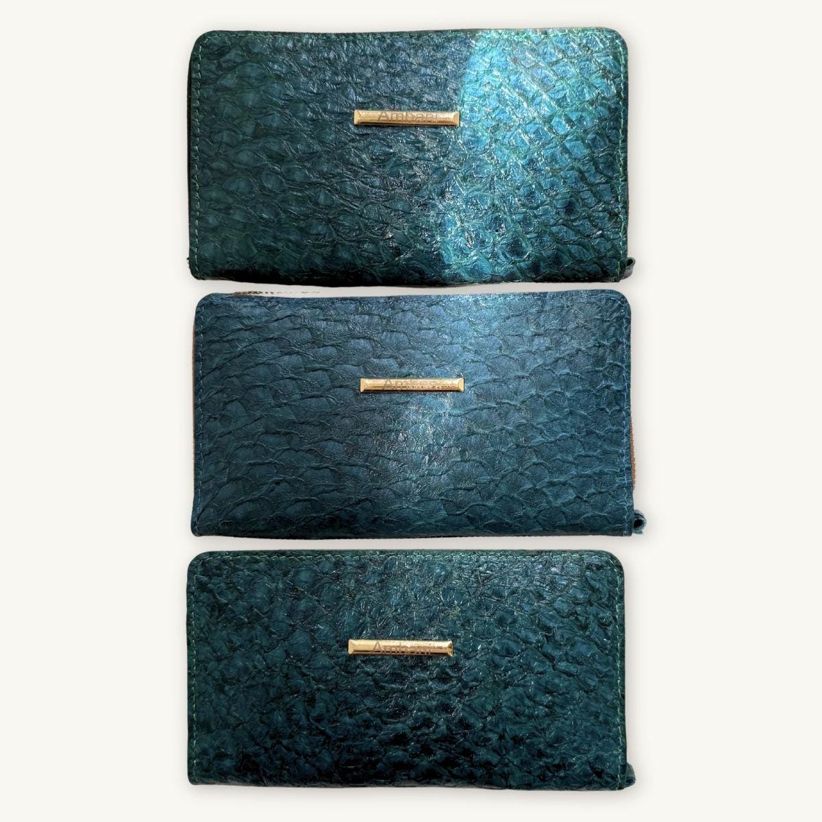 Fish Leather Wallet · Dark Turquoise · Copper Trim