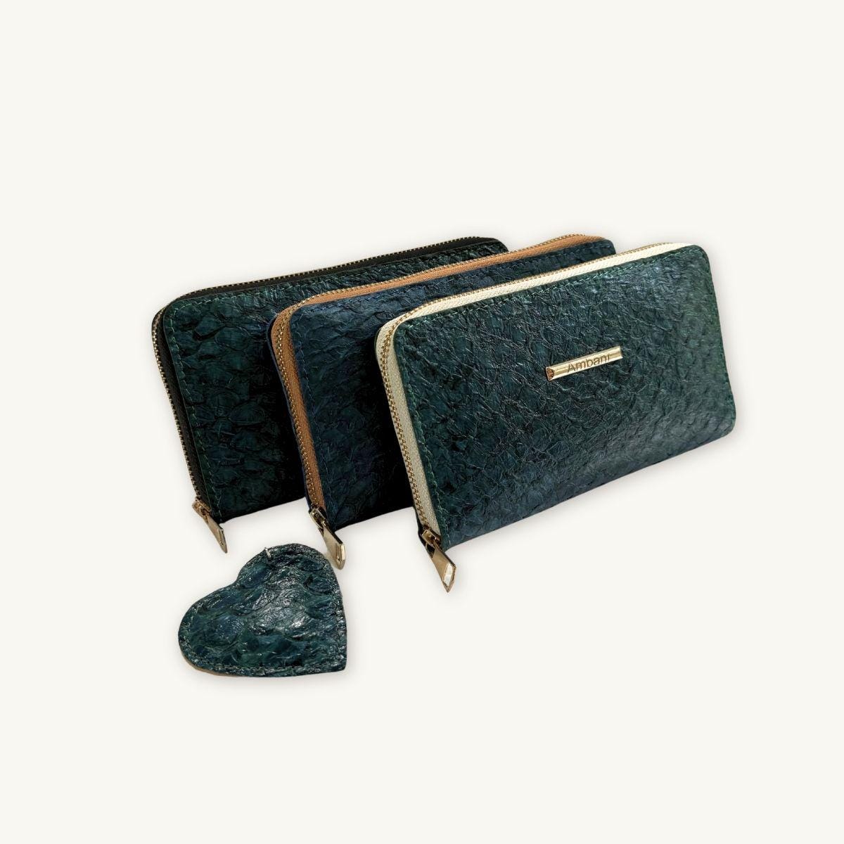 Fish Leather Wallet · Dark Turquoise · Copper Trim