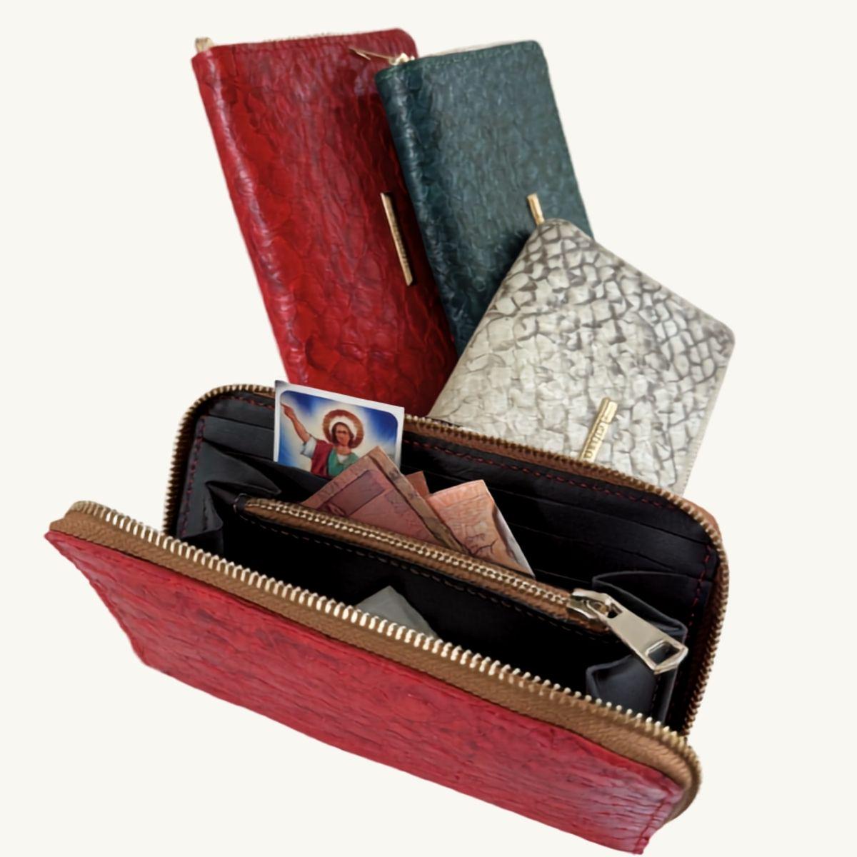 Fish Leather Wallet · Red · Copper Trim
