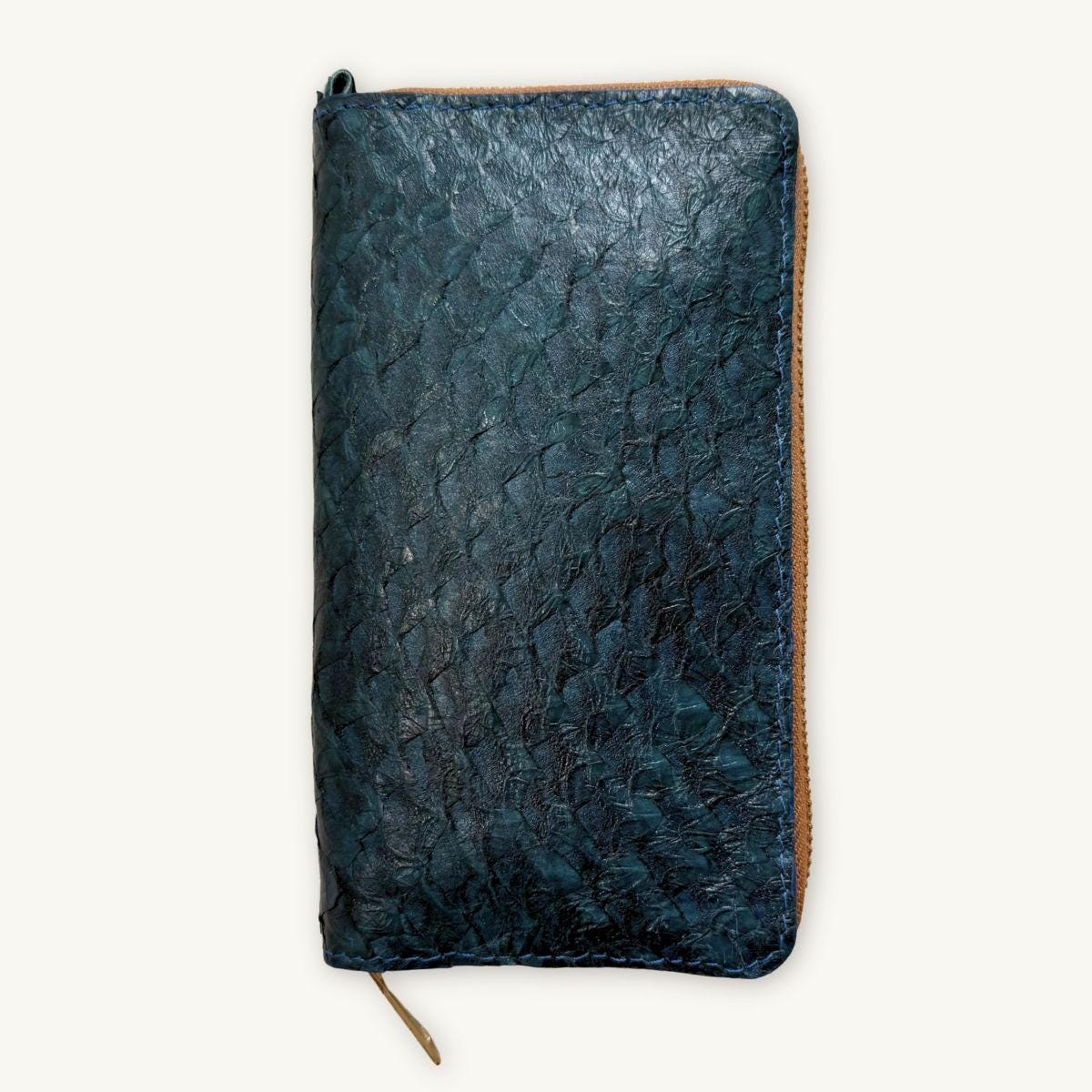 Fish Leather Wallet · Dark Turquoise · Copper Trim